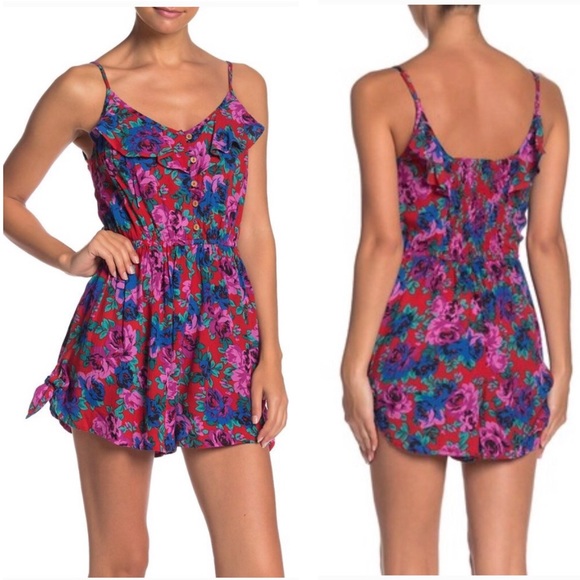 NWT Band of Gypsies Ruffle Top Floral Print Romper - Picture 1 of 8